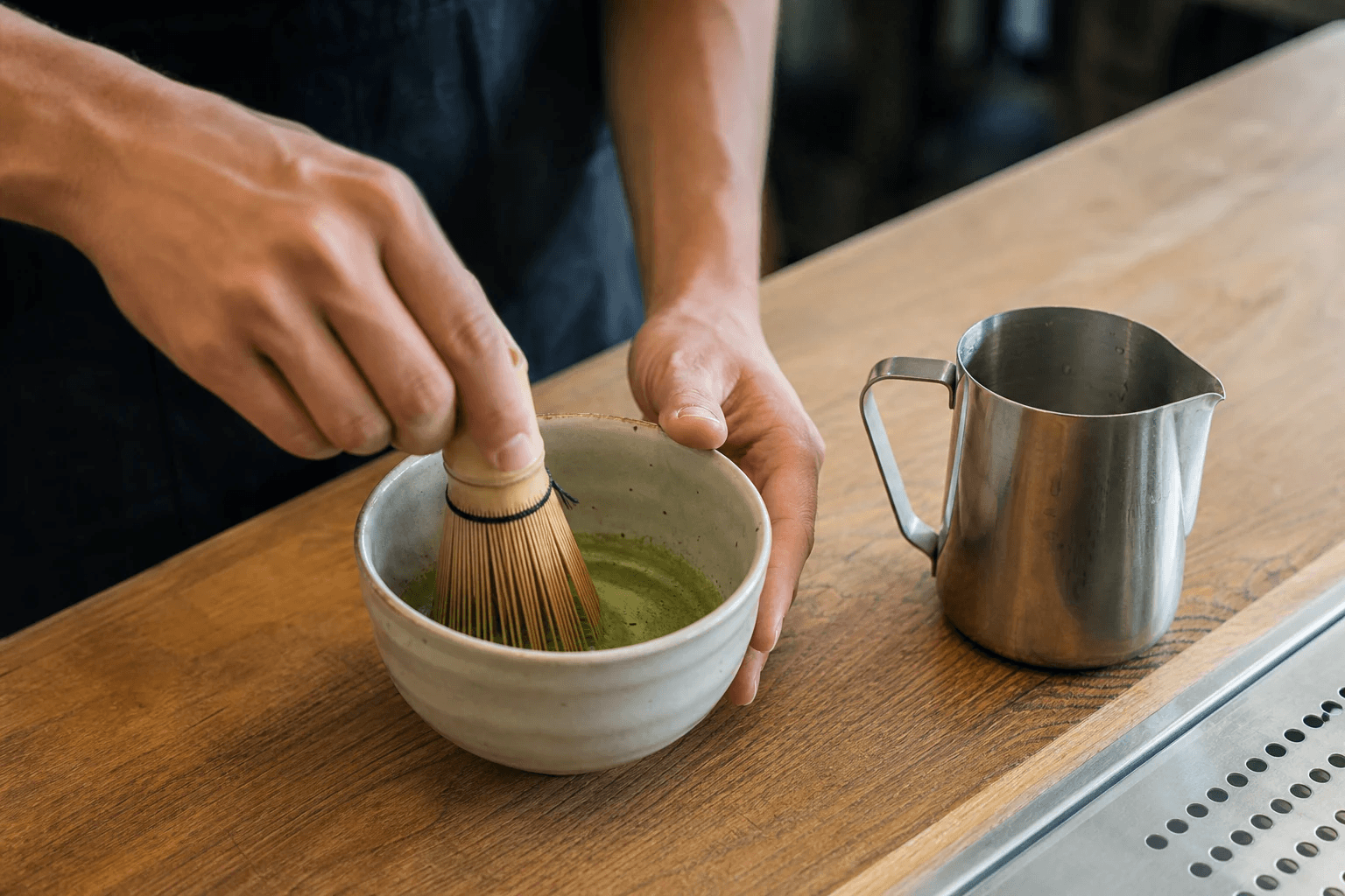 Preparazione di una bevanda al matcha TAIAO con latte o bevanda vegetale