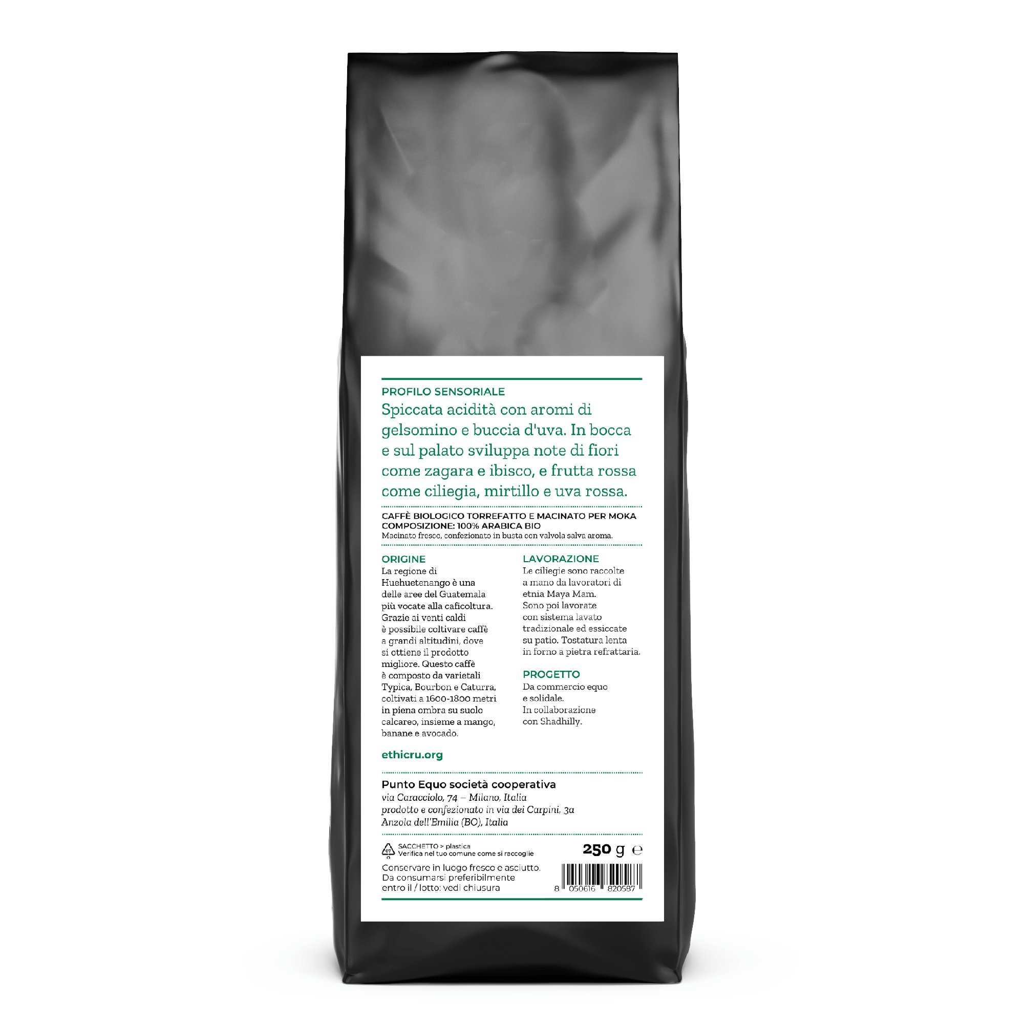 Guatemala terre alte 250 g in grani etichetta