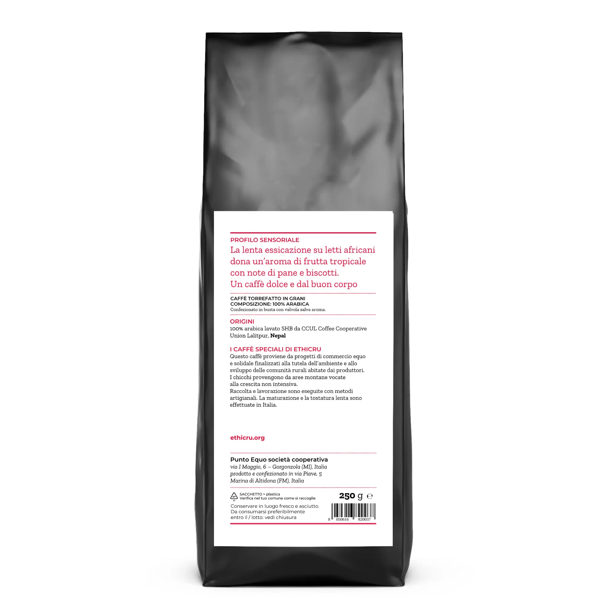 Ethicru Monorigine Nepal Arabica Lavato grani 250gr_retro