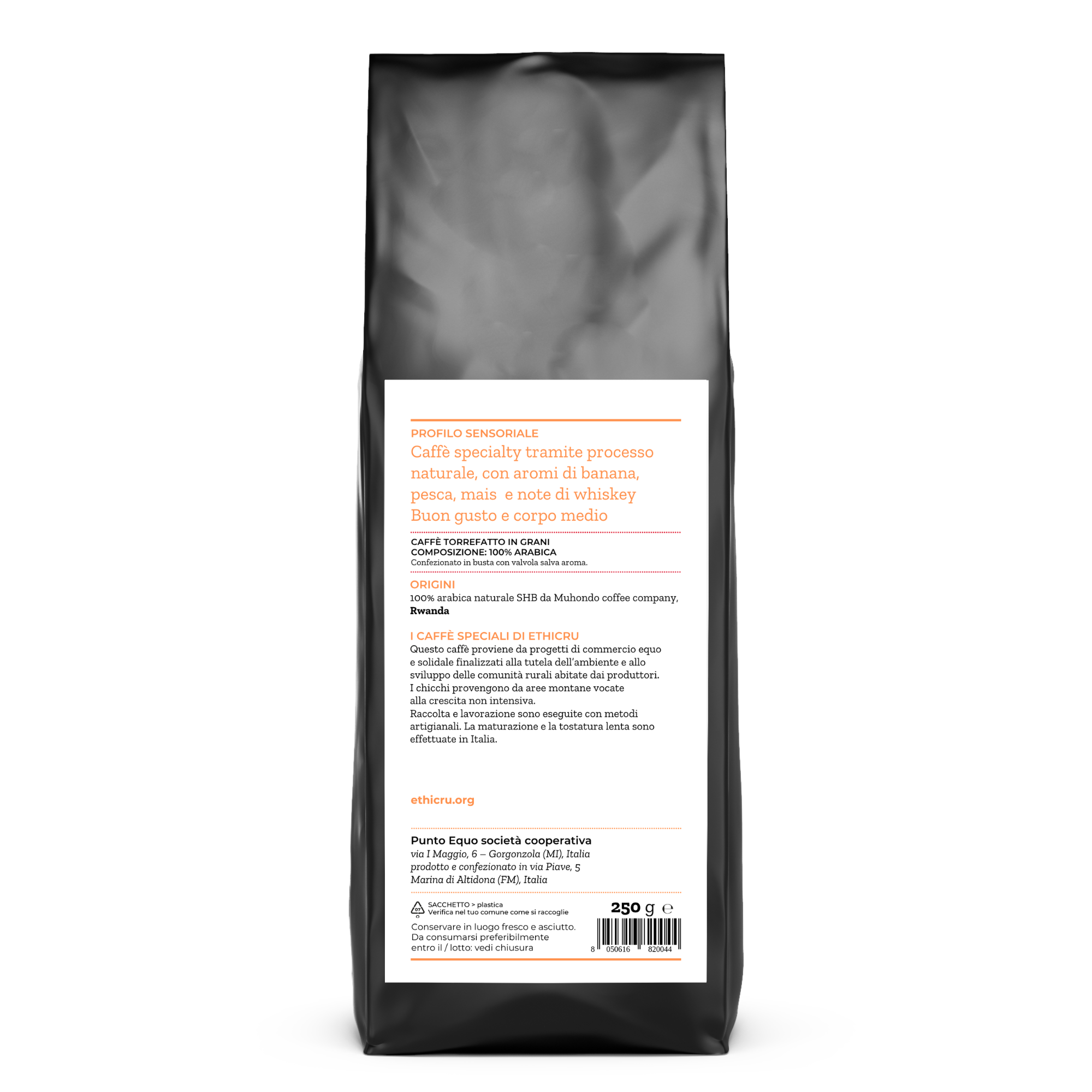 Ethicru Monorigine Rwanda Arabica Naturale grani 250gr_etichetta_retro