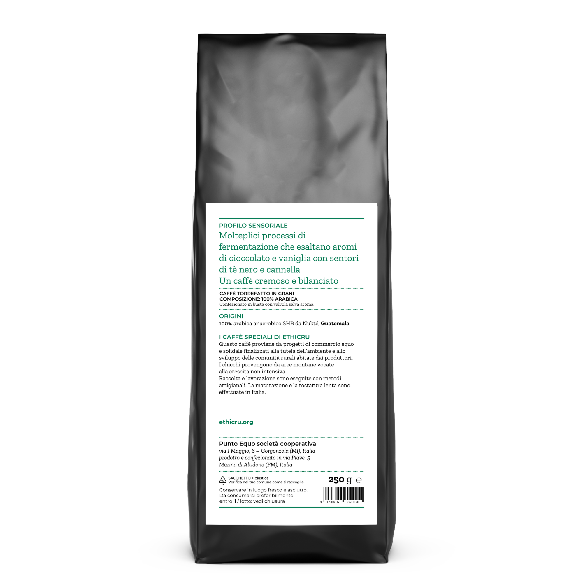 Ethicru Monorigine Guatemala Arabica Anaerobico grani 250gr_Etichette_retro