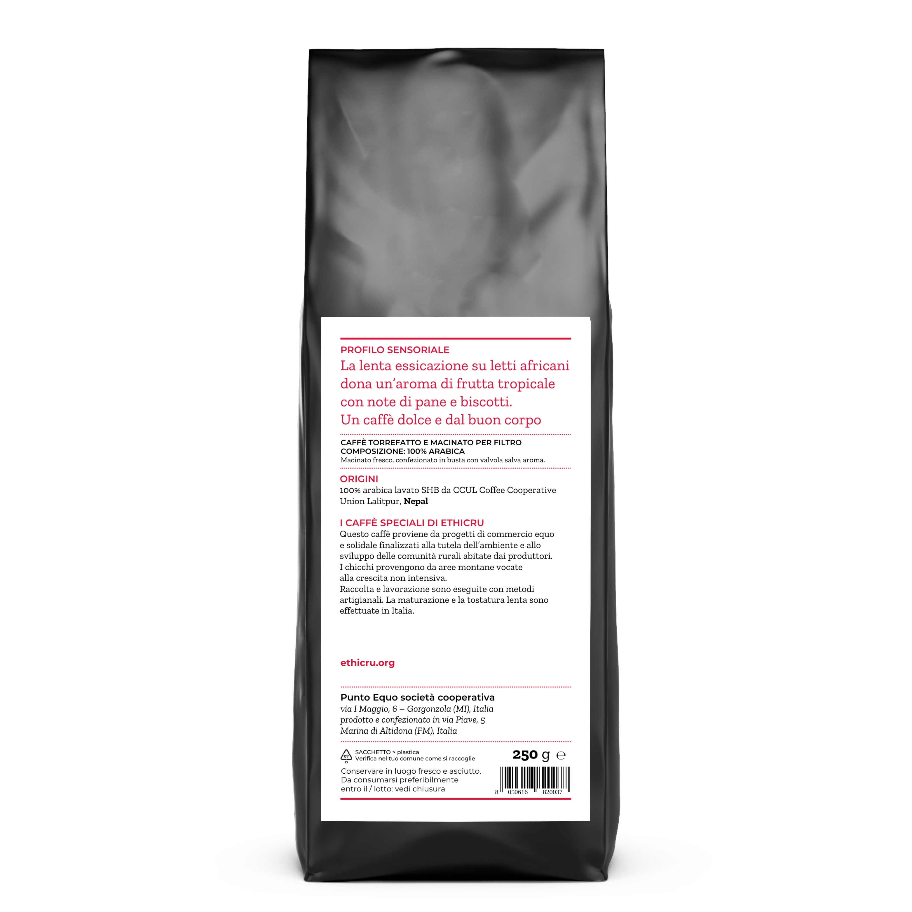 Caffè Ethicru Monorigine Nepal Arabica Lavato macinato filter 250gr_etichetta_retro