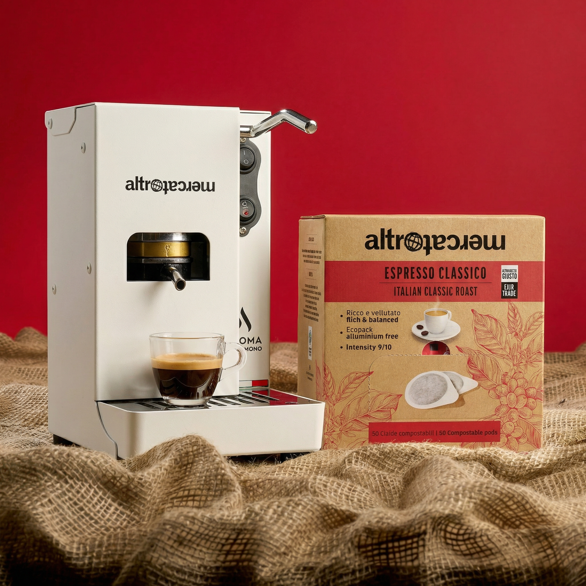 Macchina caffè in cialde Aroma Plus + con 50 cialde ese Classico Espresso Altromercato