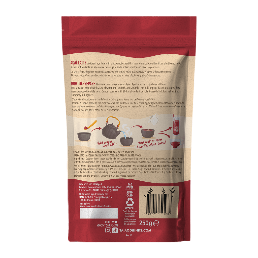 Etichetta Retro TAIAO - Preparato - SUPERFOOD - ACAI LATTE250 gr250 gr