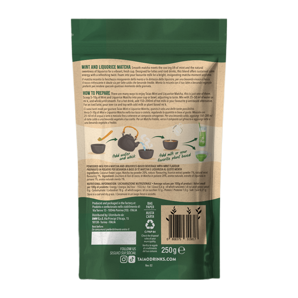TAIAO - Preparato - MATCHA - MINT AND
LIQUORICE 250 gr
250 gr 